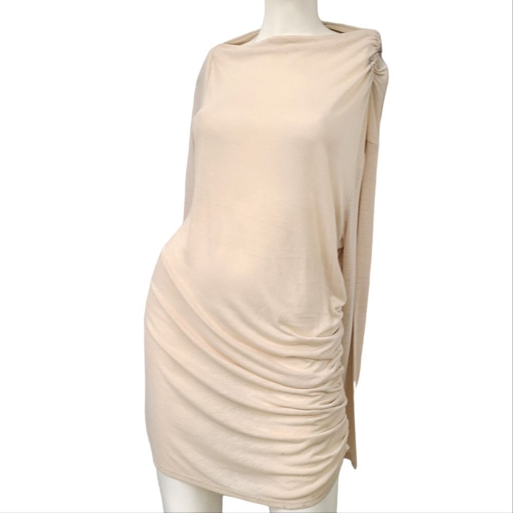 Express Cream Dress  Womens SZ XL Side Scrunched Knit Dress lightweight NEW TAGS
